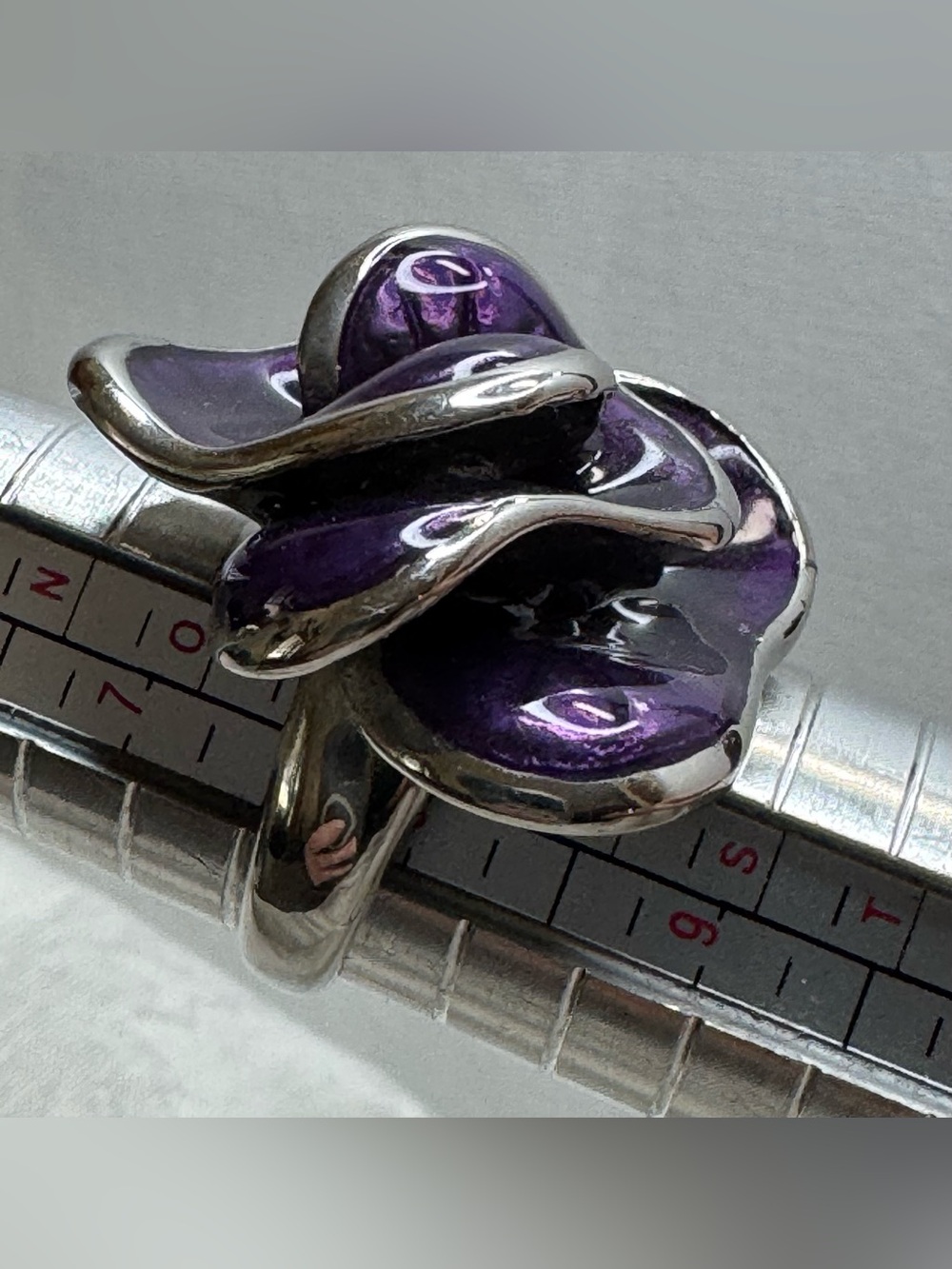 Purple Enamel Flower Statement Ring Size 8